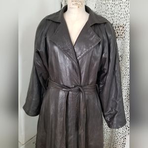 1980s Vakko for Anne Taylor Dark Brown Leather Trench Coat